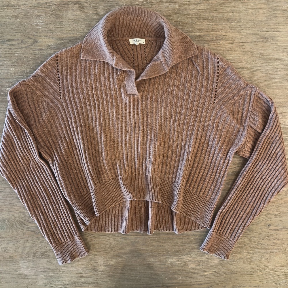 Rag & Bone New York-Maxine Ribbed Merino Wool Blend Polo Sweater-Camel-Women's S - Picture 2 of 16